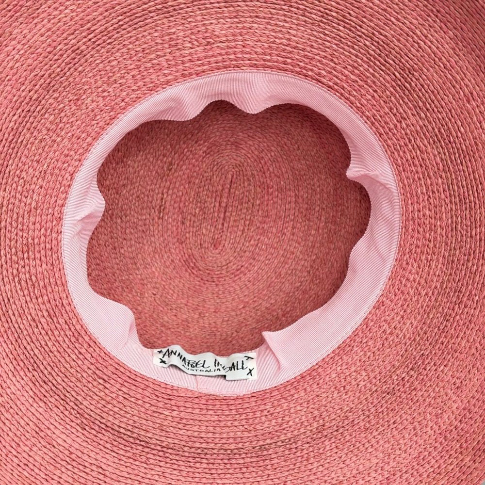 Annabel Ingall Australia Pink Straw Wide Brim Sun Hat Ribbon Summer Vacation OS - Picture 5 of 7